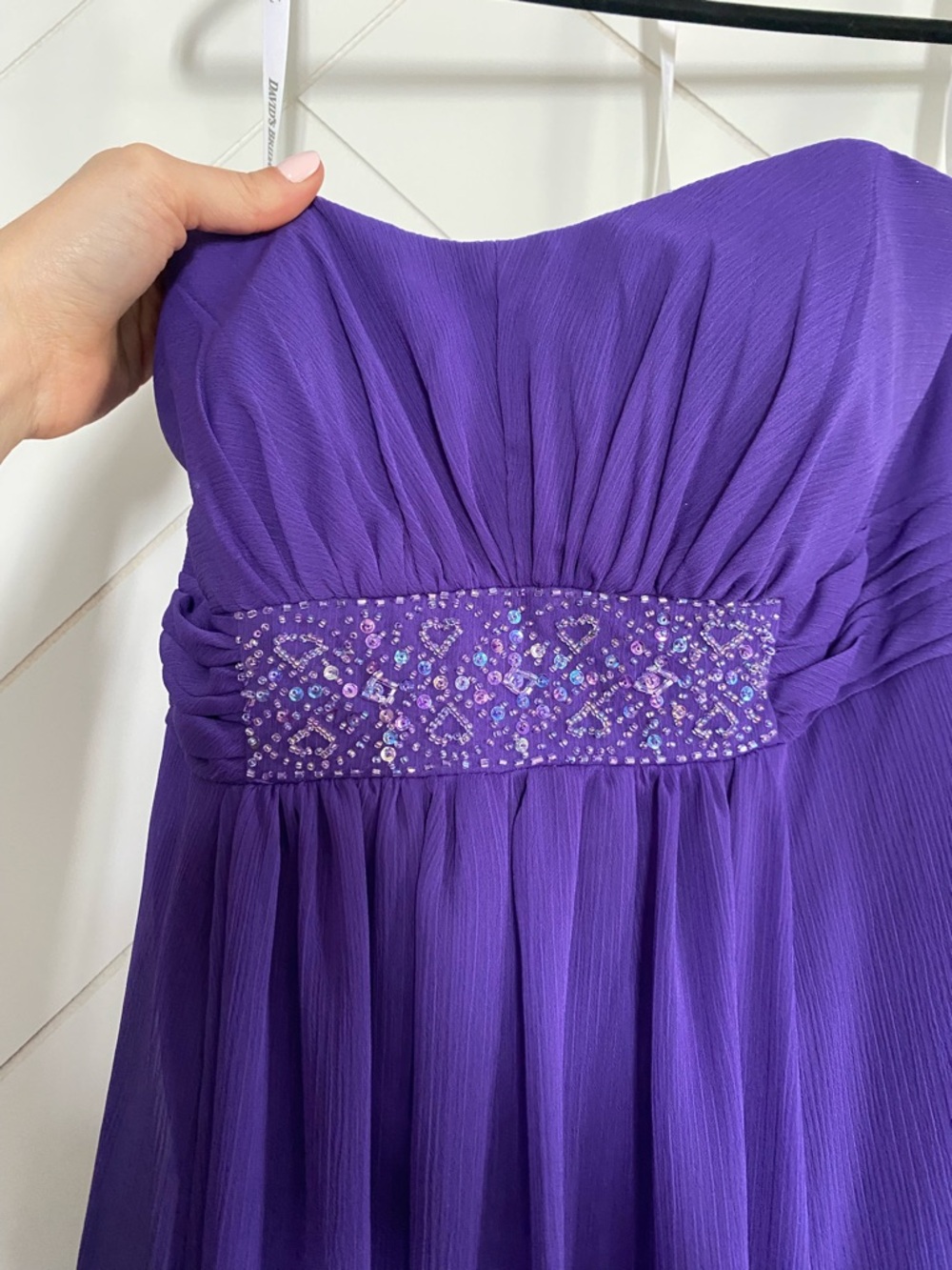 David's Bridal Purple Strapless Formal Maxi Dress